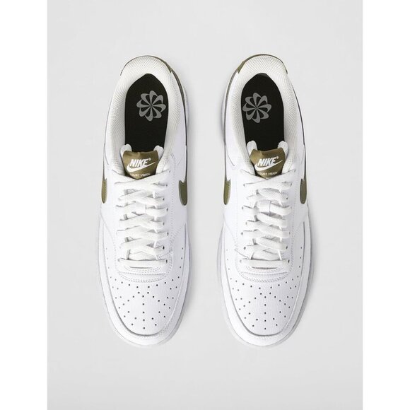 Nike Men Court Vision Low Next Nature Sneakers Casual Lace Up Shoes-White/Olive - Picture 4 of 7